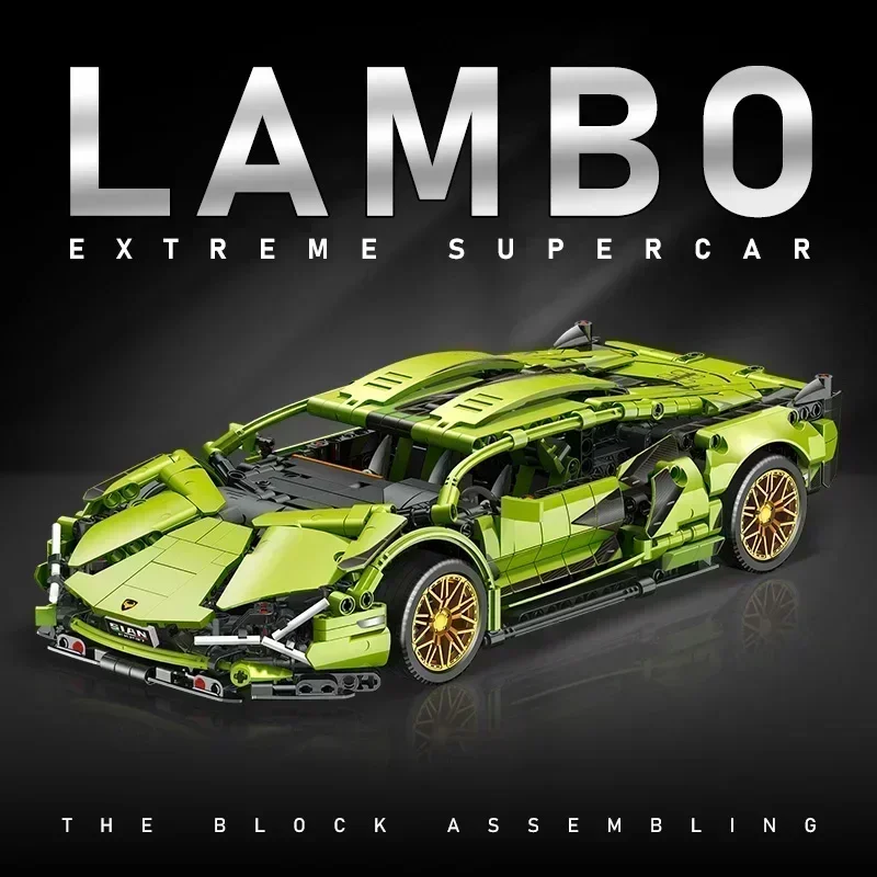 1215PCS Technical Green Lamborghinis Super Sports Car Building Block MOC Model Racing Vehicle Assemble Bricks Toy For Kids Gifts