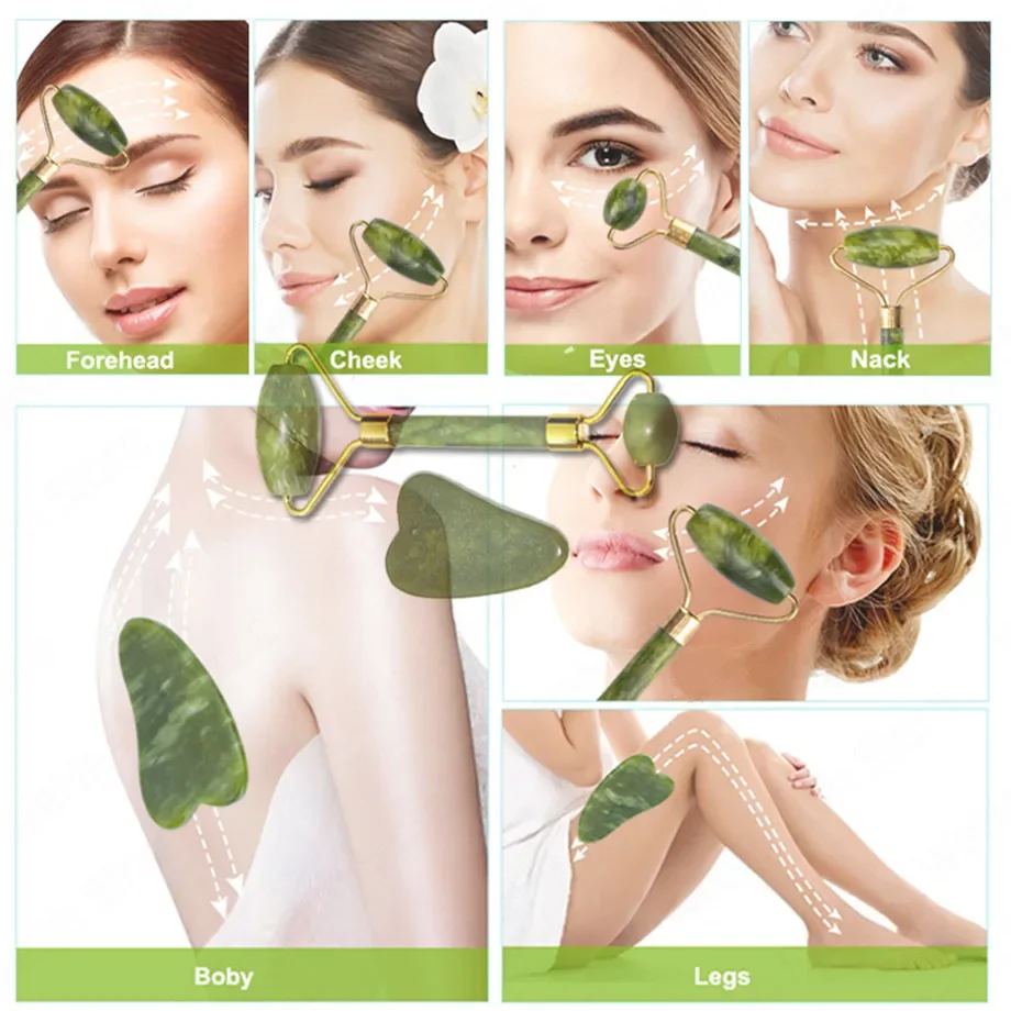 Massaggiatore per il viso Gua sha Jade Roller massaggio raschietto viso guazzo dimagrante cura della pelle del corpo sollevamento strumenti Guasha rullo di giada