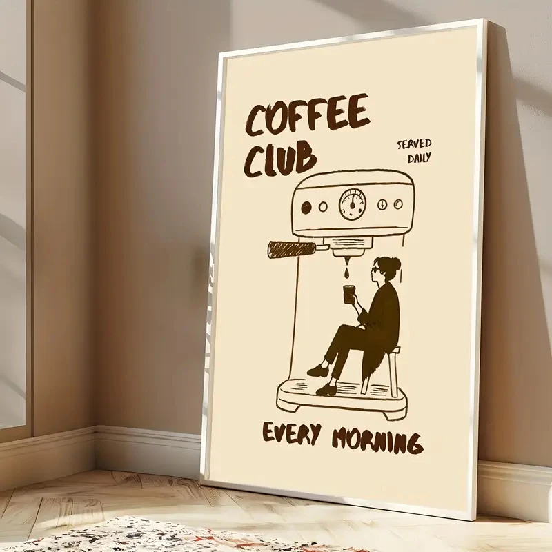 1 قطعة CoffeeClub VintageCoffee ArtPrint WalDecor معBarista &EspressoMachineDesign مثالي لمكتب المطبخ، سرير المعيشة، الحمام