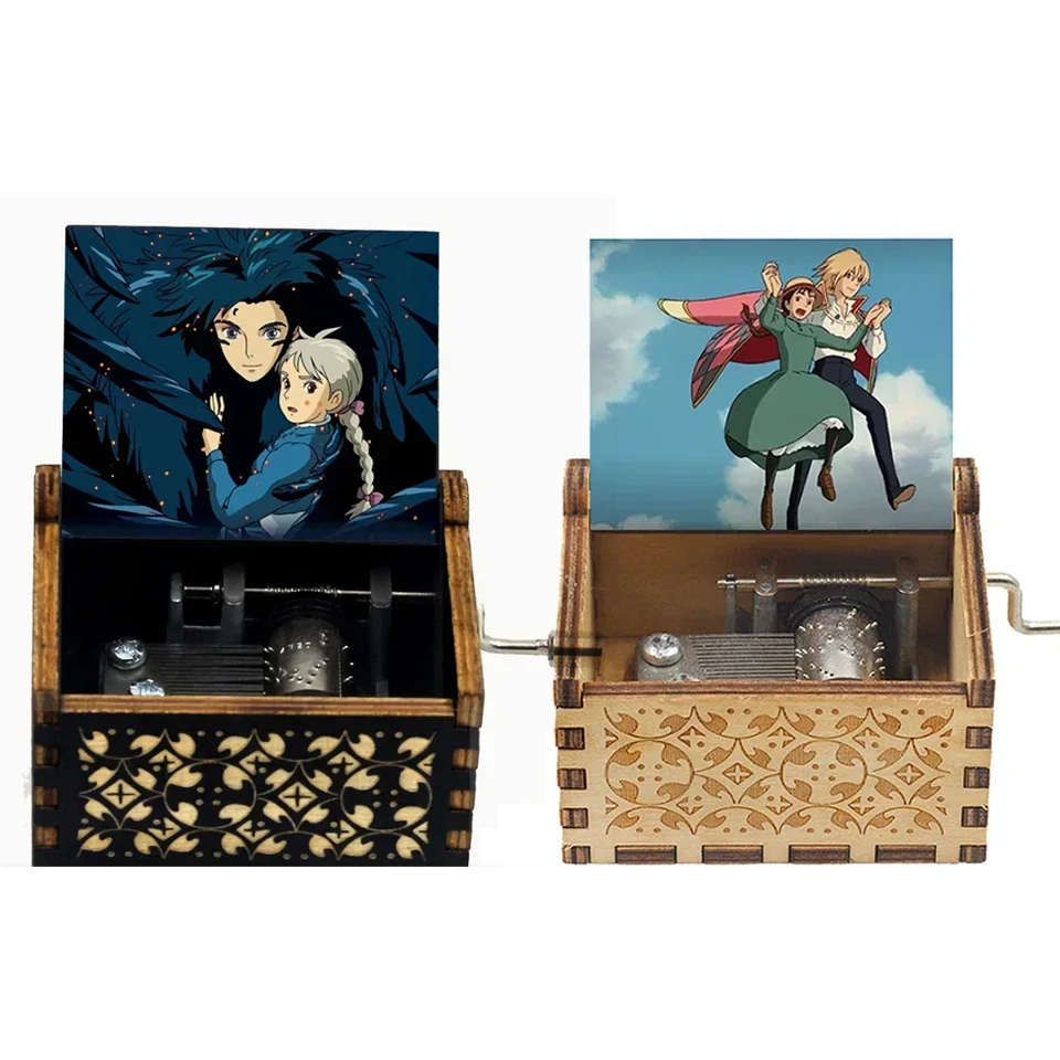 HOT * Howl Castle boîte à musique Anime thème musique joyeux aller rond de la vie en bois manivelle boîte à musique nouvel an cadeau d'anniversaire