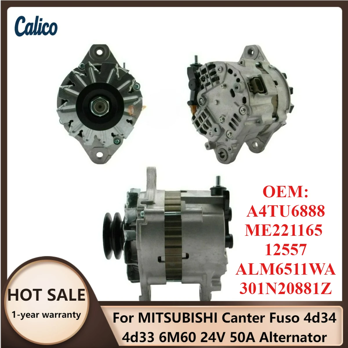 

Zero Defect Suitable for MITSUBISHI Canter Fuso 4d34 4d33 6M60 24V 50A Alternator A4TU6888 ME221165 12557 ALM6511WA 301N20881Z
