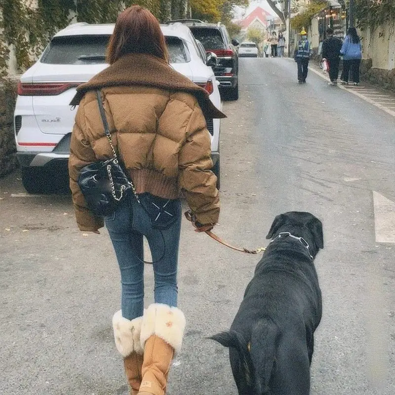 

Fashion Stand Up Collar Short Down Cotton Jacket 2024 Women's Winter New Thick Parkas Female Clothing