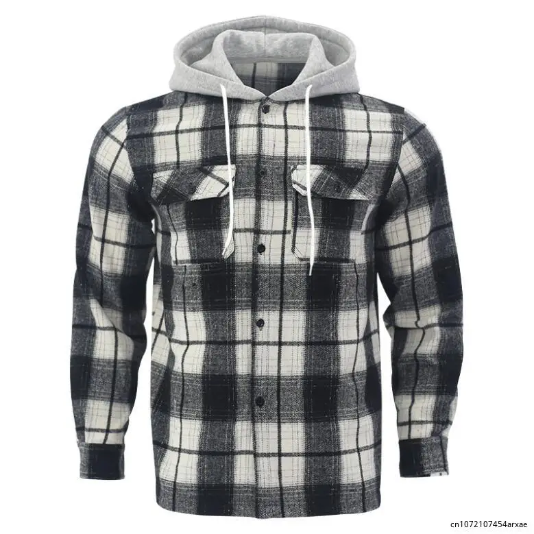 

Fashion New Hooded Plaid Jacket For Men's Autumn And Winter Korean Version Of Fashion Loose Warm Hooded Jacket