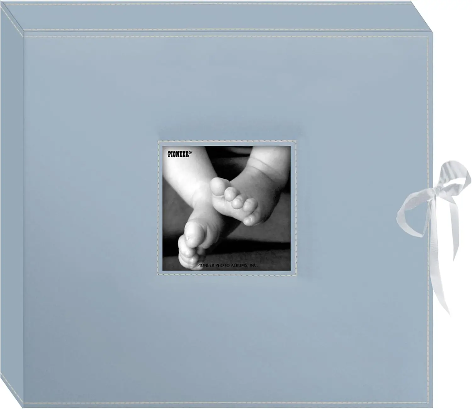 

Pioneer Photo SBX12BB Pioneer 12 Inch by 12 Inch 3-Ring Leatherette Inset Frame and Ribbon Closure Memory Book Box, Baby