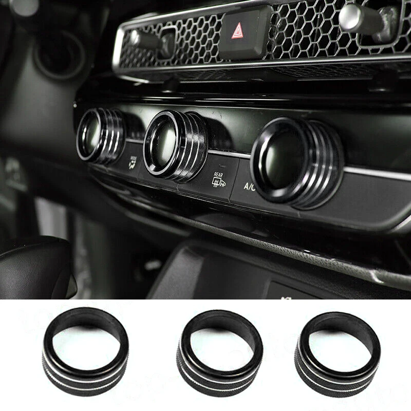 3pcs/Set Car Central Console AC Switch Knob Button Ring Cover Trim Fit for Acura Integra 2023 Black Aluminum Alloy