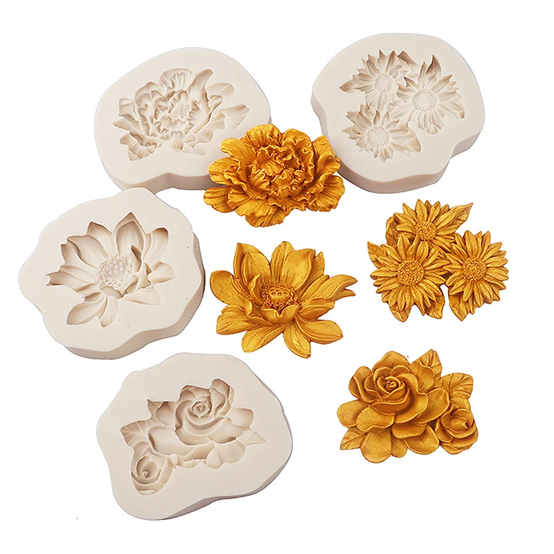 Peony Sunflower Lotus Silicone Molds Chinese Rose Flower Mould For Chocolate Candy Cupcake Fondant Mold Dessert Cake Decoration