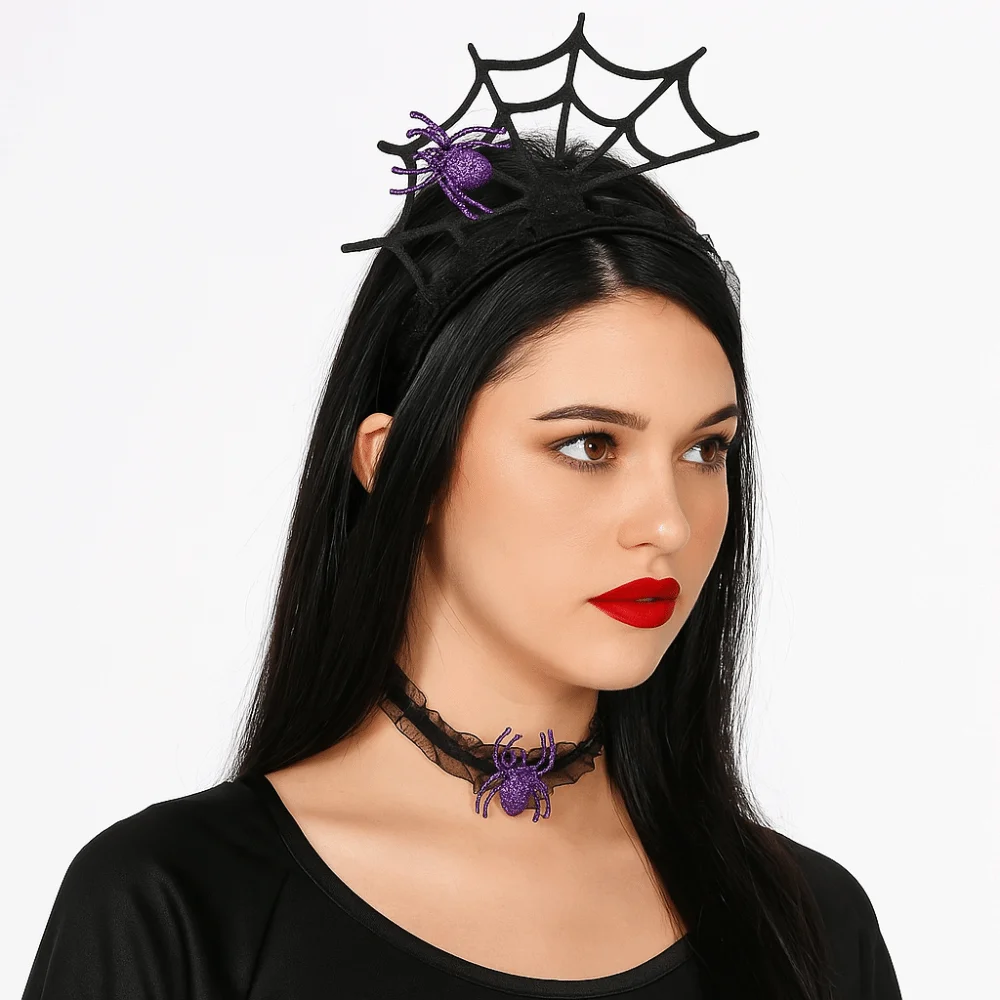 Personalità nera Halloween fascia per capelli maglia cava collana set puntelli cosplay volant ragnatela fascia per capelli ragazza