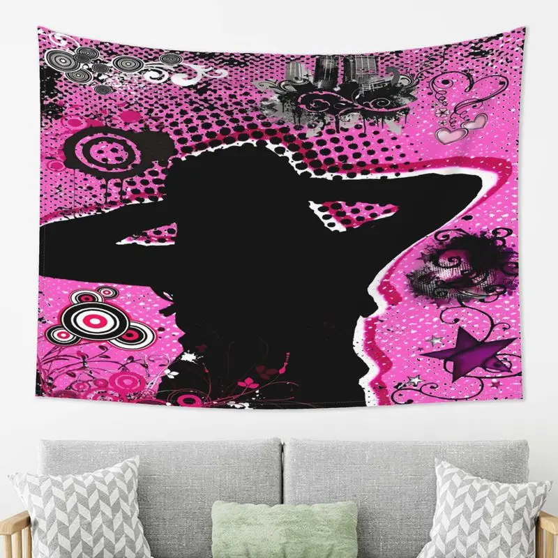 VIKAMA Retro Y2K Girl Tapestry Punk Polka Dots Hearts Stars Graffiti Wall Hanging Home Decor Backdrop