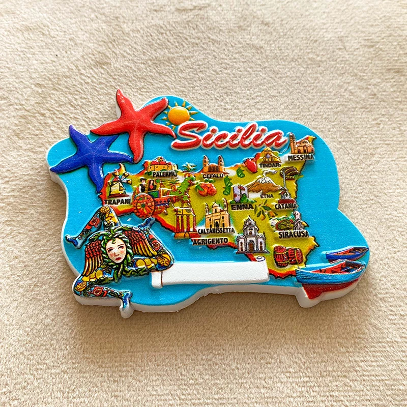 Sicily travel souvenirs Home Decor Items Collection Arts and Crafts Gifts Three curved legs, maps 3D stereo refrigerator magnets