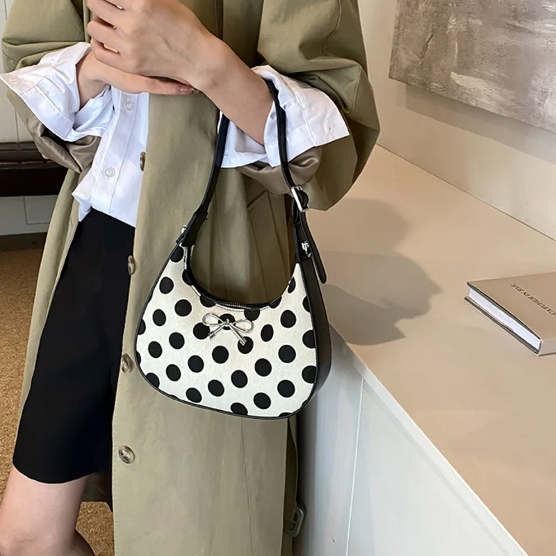 Fashion PU Leather Wave Point Tote HandBag And Purse For Women 2024 Winter New Tend Female Simple Underarm Shoulder Hobo Bag