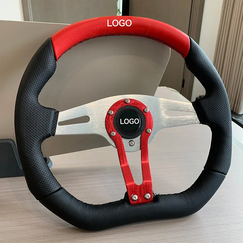 Brand New Leather Steering Wheel With Logo Sport Styling Performance Universal Racing Car Parts JDM Car Sport Steering Wheel