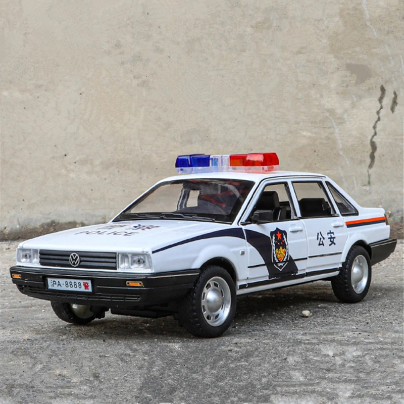 

1/24 Santana Alloy Car Model Diecasts Metal Police Vehicles Car Model Simulation Sound and Light Collection Childrens Toys Gifts