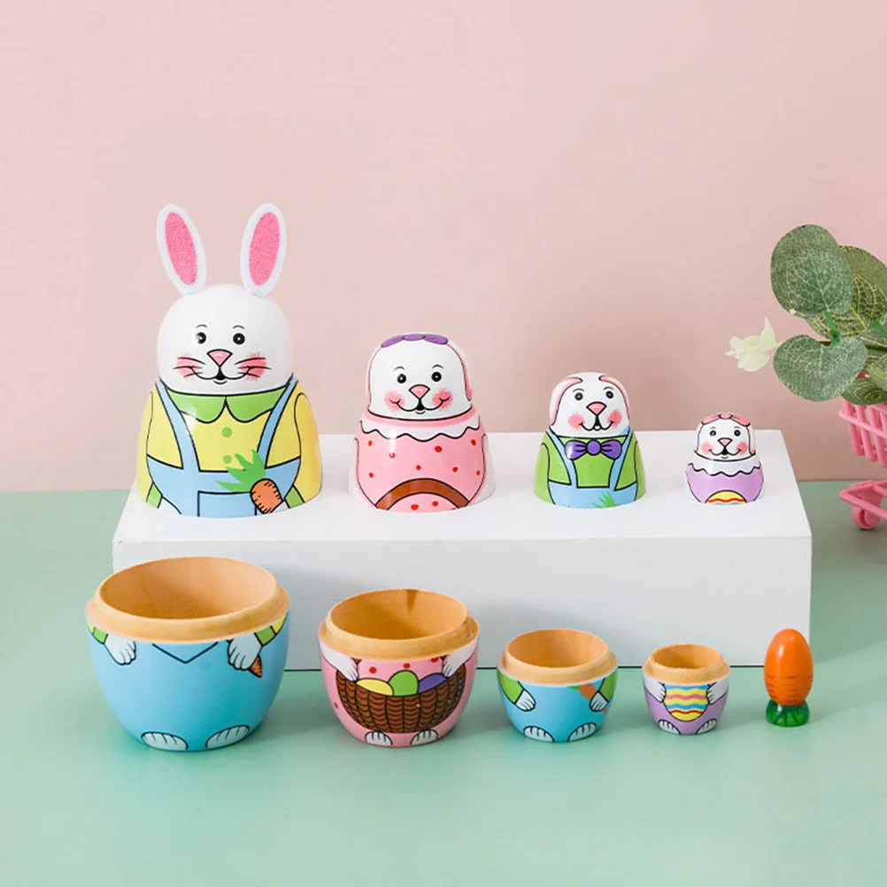 Lapin de table à manger pour enfants, jouet de nidification, poupées Matposhka, cadeaux de dessin animé en bois, peint