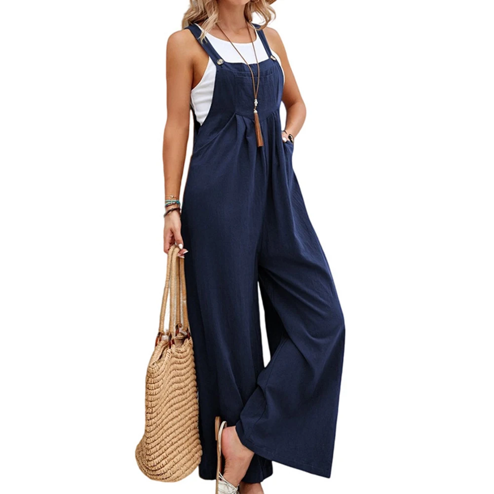 Loose Rompers Suspender Pants Jumpsuit Retro Spring S-XXL Solid Color Wide Leg 1pcs Cotton Female Women Brand New