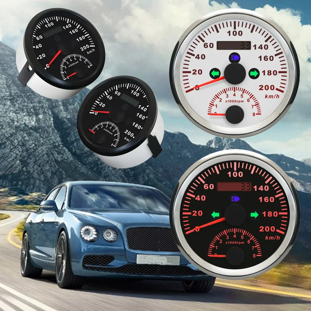 

RHAXEL Морской водонепроницаемый 85 мм GPS-спидометр 0-200 км/ч с тахометром 0-8000 об/мин с GPS-антенной и красной подсветкой 12 В