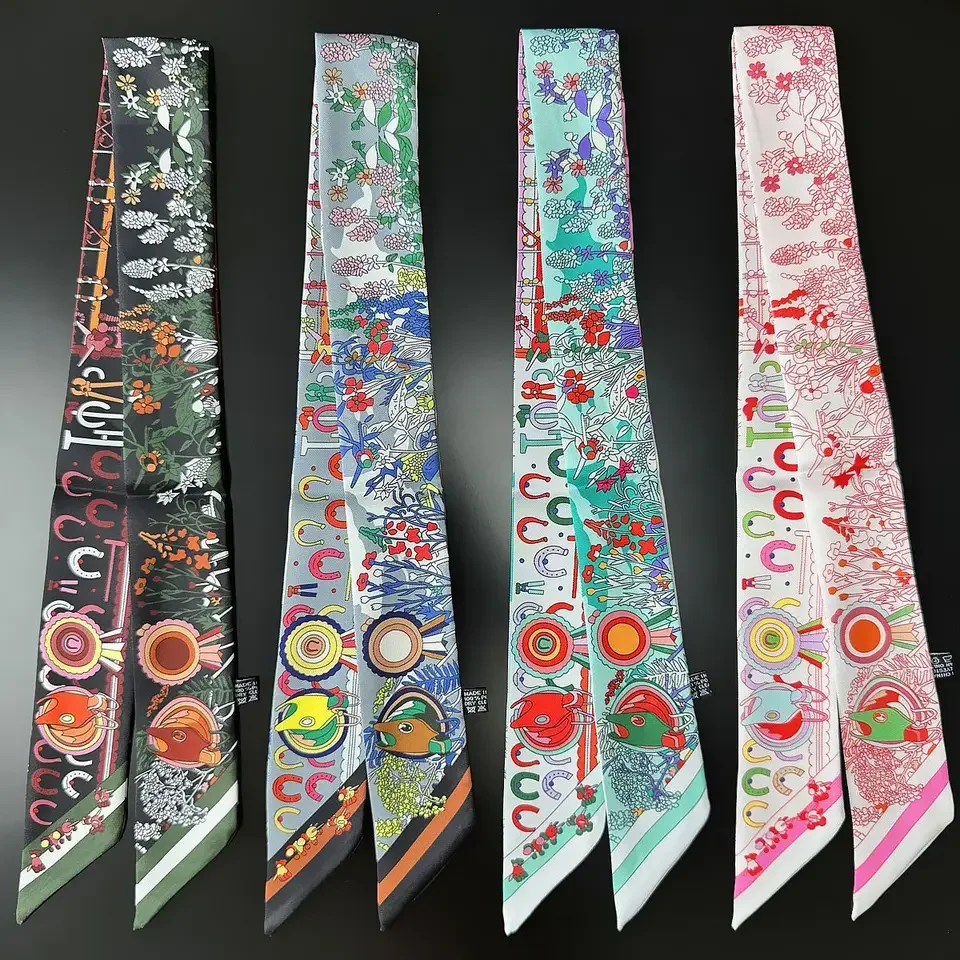 

2025 Brand Design Zebra In Flowers Women Scarf Luxury Silk Scarf Fashion Hair Headband Foulard Skinny Bag Scarves Neckerchief