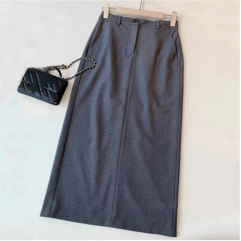 25 anos primavera/verão nicho feminino cintura alta emagrecimento comprimento médio linha A saia de lã dividida