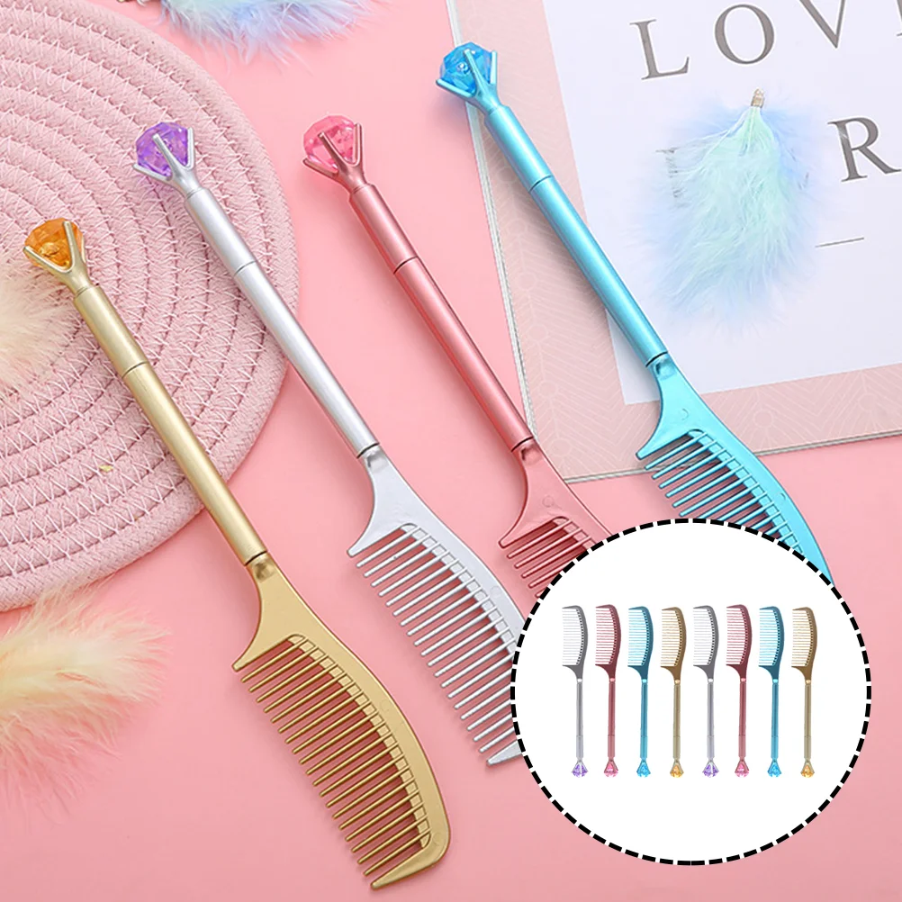 8 Pcs Diamond Comb Pen Comb-shaped Fun Gel Writing Combs Taste Household Plastic Sign Supply Student Come