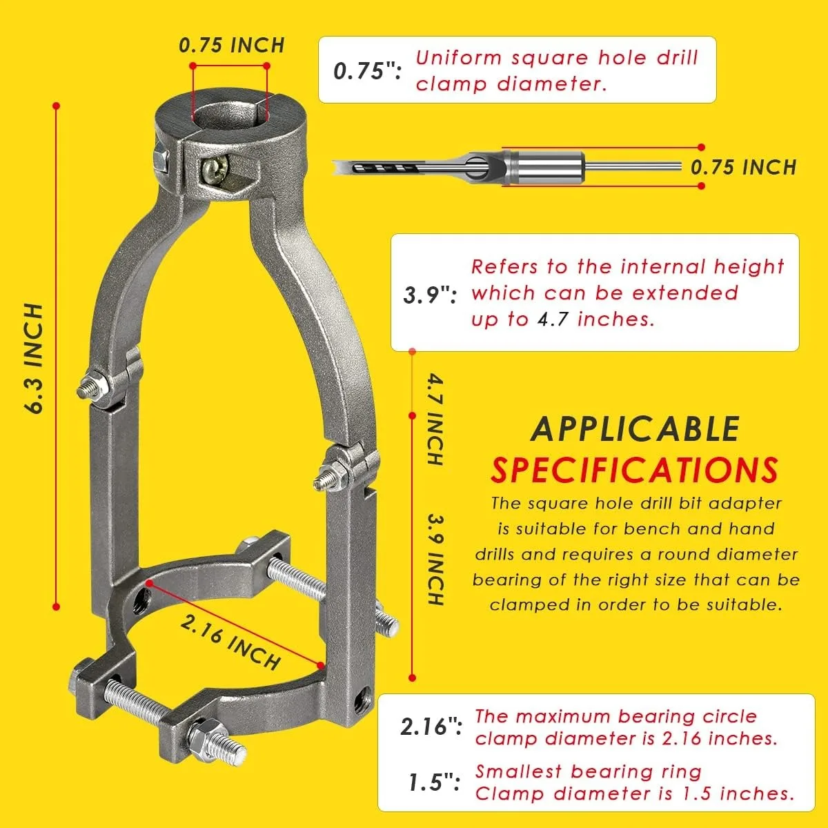 Imagem -06 - Square Hole Broca Suporte Fixo Desmontar Mão Broca Anexo Banco Broca Adaptador Professional Instalar Rapidamente