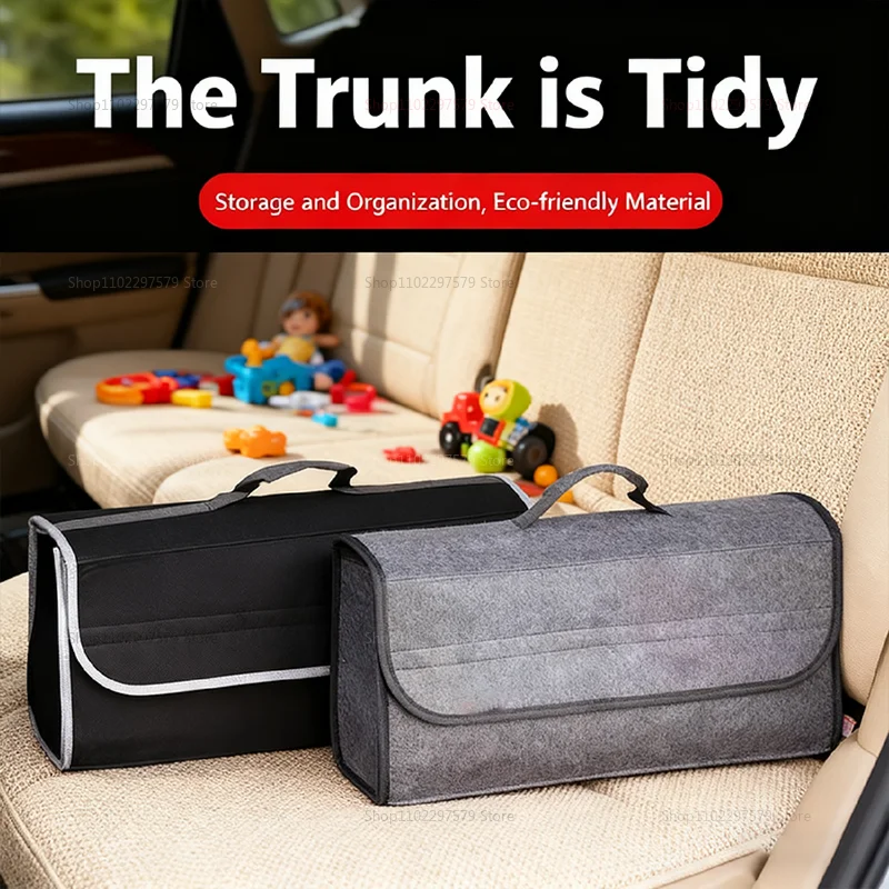 Foldable Dark Gray Soft Felt Anti Slip Storage Box Large Car Trunk Organizer for Auto Tools Boot Parts and Vehicle Accessories