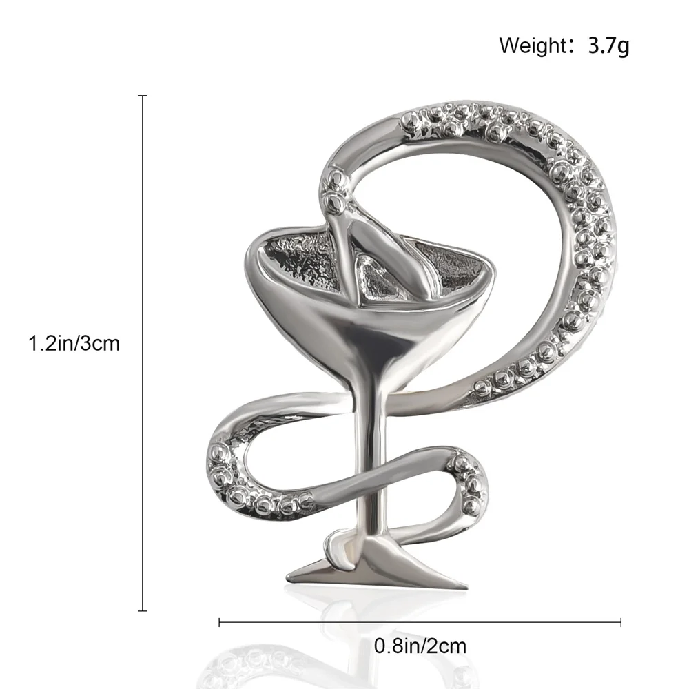 هارونج الكلاسيكية الطبية كأس الأفعى دبوس الفضة مطلي المعادن بروش شارة طية صدر السترة للطبيب ممرضة صديق المجوهرات هدية