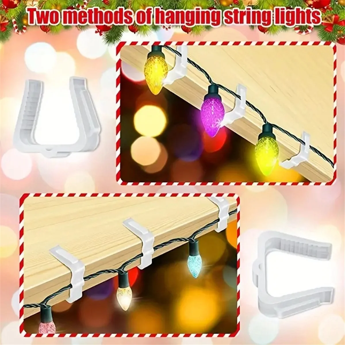 50 Pcs Christmas Light Hanger Hooks 1 5/8 Inch Fascia Boards Clips Weatherproof Plastic Outdoor Holiday Light Clip HY