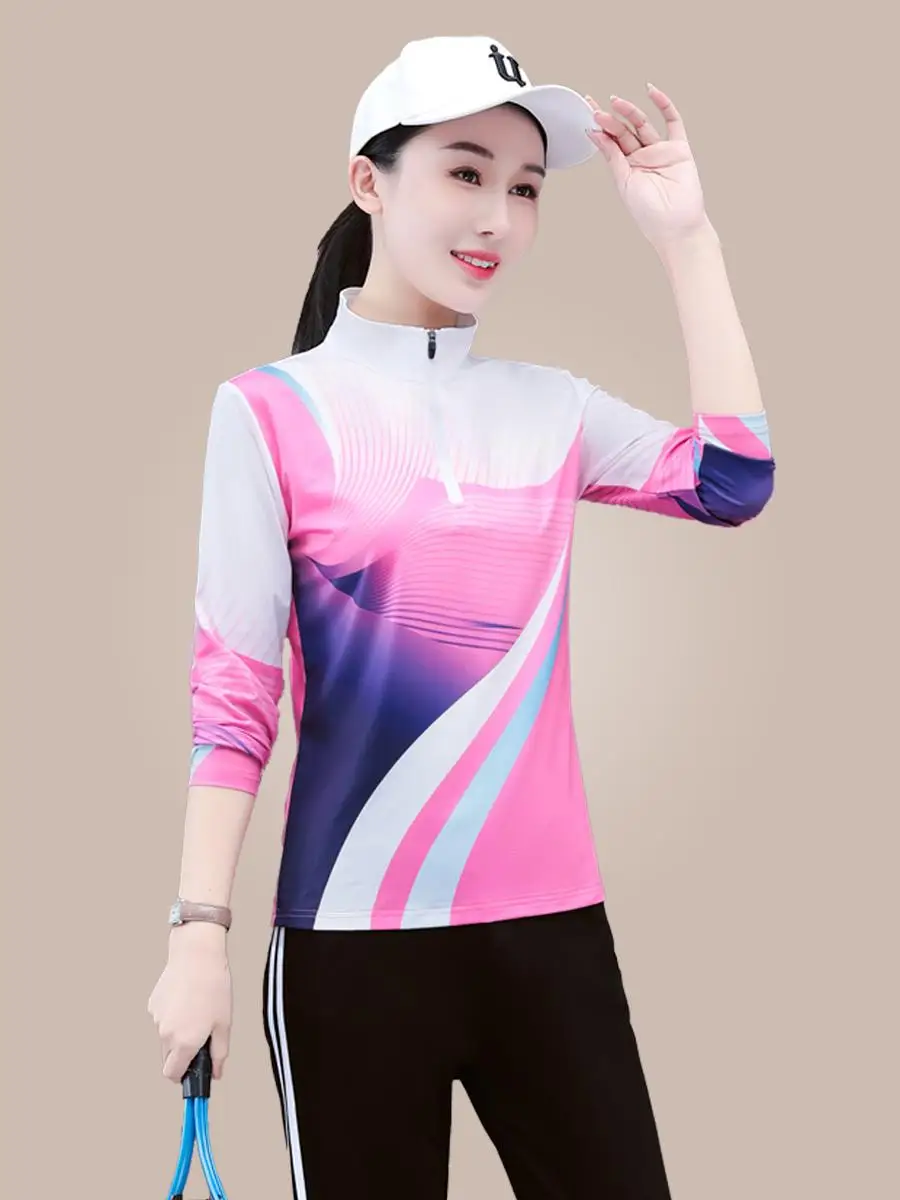 

Модный быстросохнущий спортивный костюм: женский комплект из двух предметов с длинным рукавом и воротником-стойкой, повседневный топ, весна-осень, новинка