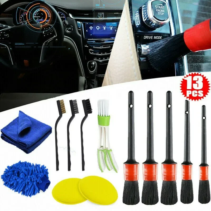 

13pcs Car Cleaning Kit Detailing Brush Cleaning Gloves Car Cleaner Fit For Removing Dust Out Of The Wheels, Air Vents, Trim