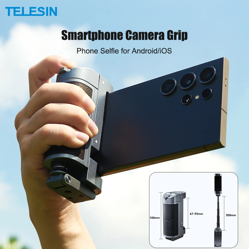 TELESIN Phone Camera Grip Handle Holder Wireless Smartphone Selfie Tripod Portable Foldable Monopod for Android/iPhone Huawei