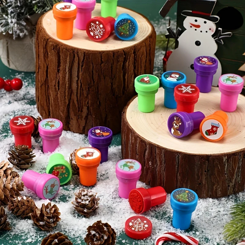 10pcs Christmas Stamps Toys Cartoon Santa Claus Elk Bell Snowflake Pattern Stamper DIY Seals Toy New Year Xmas Kid Gifts