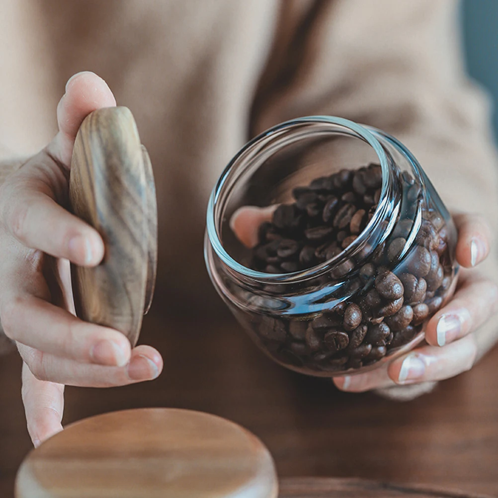 

Sealed Glass Jar with Wooden Lid Moisture Proof Food Storage Container for Kitchen Pantry Use Candy Tea Coffee Granules Holder
