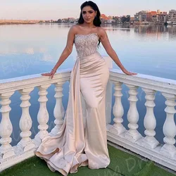 Graceful Women's Mermaid Customized Evening Dresses Charming Strapless Prom Gowns Pleated Beaded Formal Party Vestidos De Gala