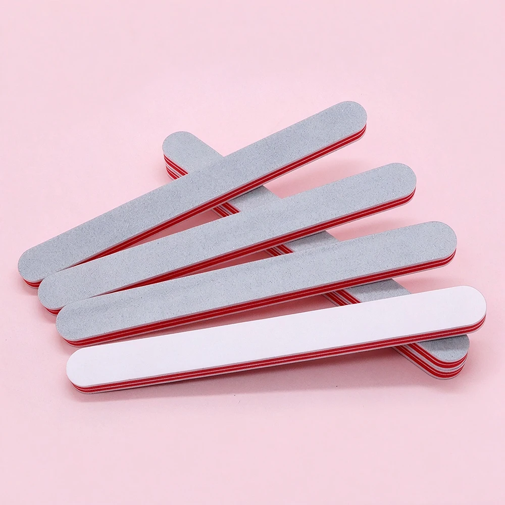 50Pcs/Bag Nail File Double Side Sanding Strip Straight Red Core Nail Buffer Files Professional Manicure Polishing Nail Care Tool