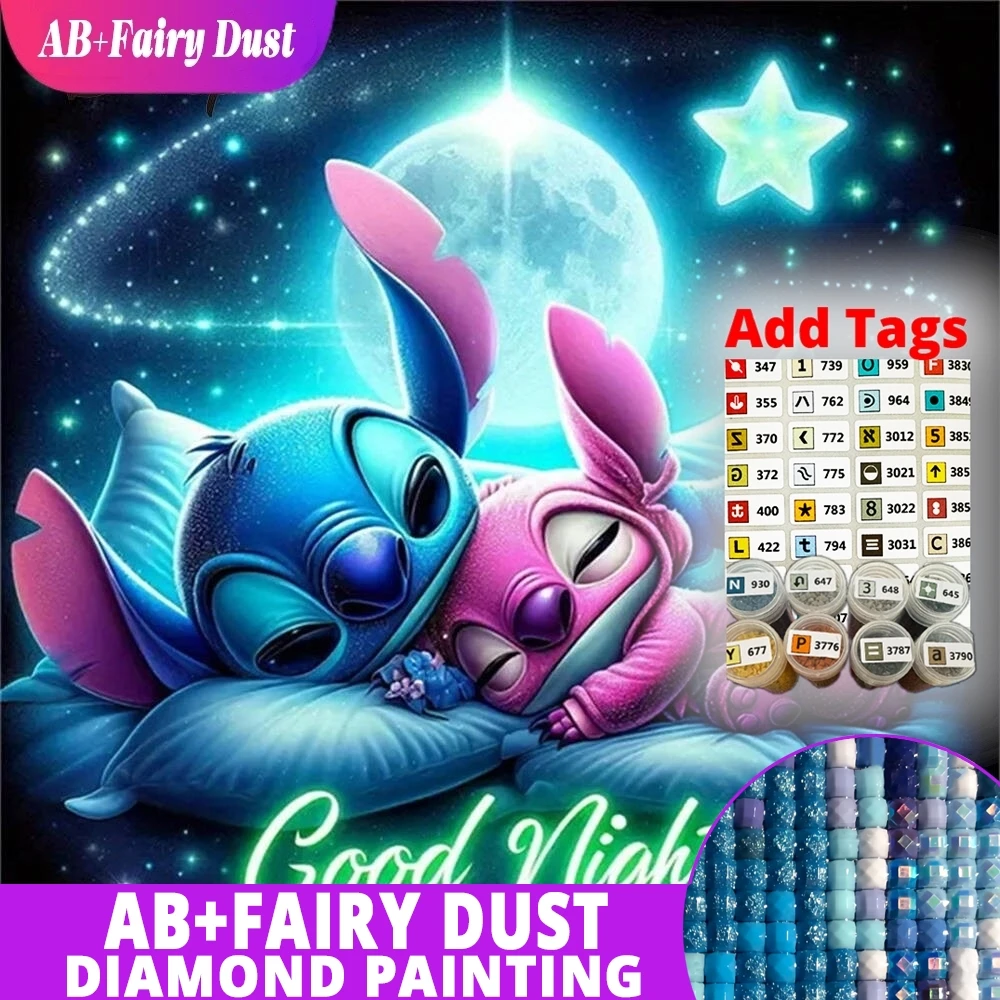 

AB Фея Пыль Дисней Стич Алмазная картина Животное Мультфильм Полная квадратная круглая мозаика Луна DIY Вышивка Ночь Детское хобби