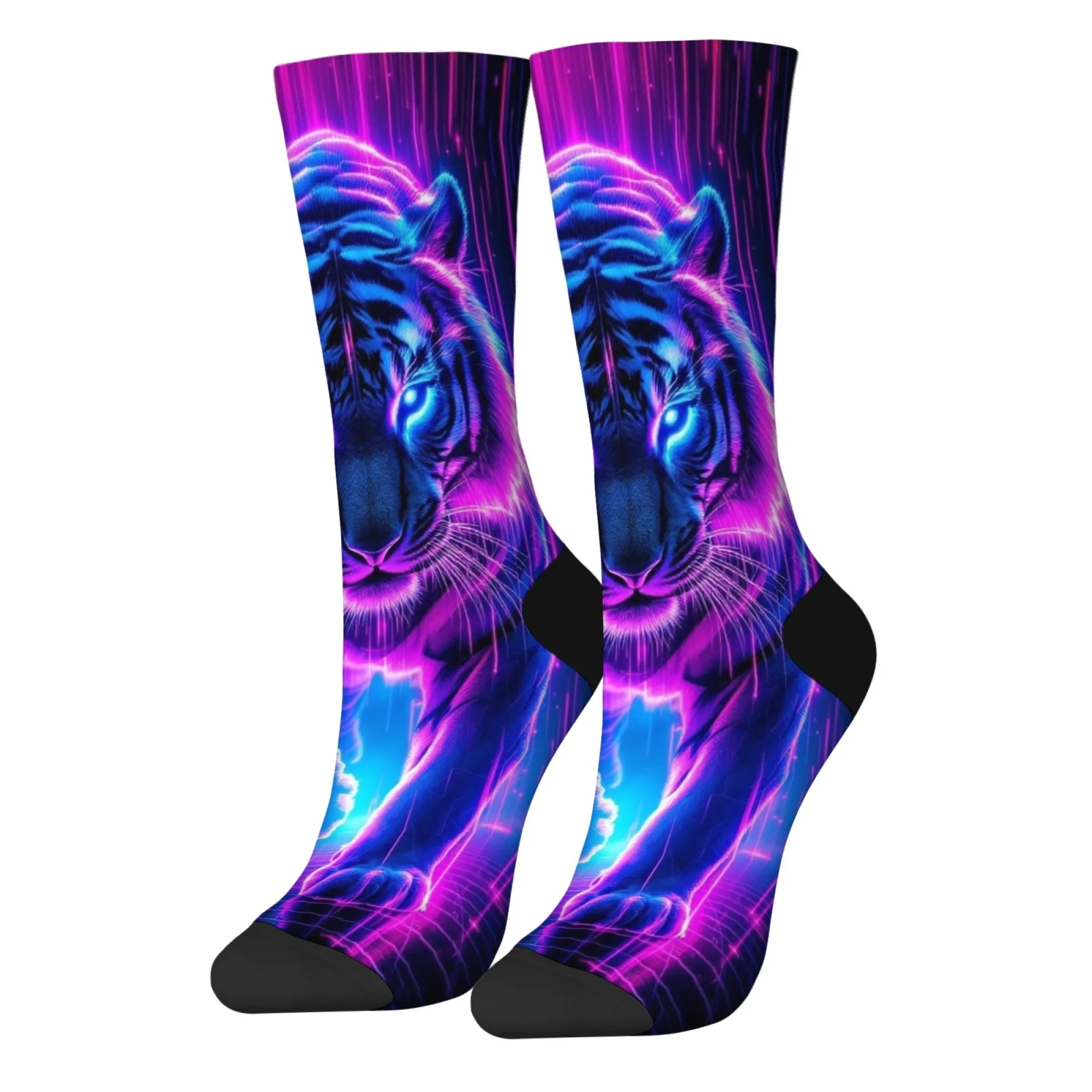 Cyberpunk النيون النمر الجوارب Harajuku نمط عادية موضة الرجال الجوارب مريحة الدافئة عدم الانزلاق جوارب رياضية الجدة هدية حفلة