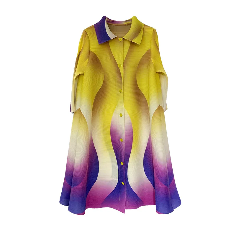 Miyake Pleated Gradient Cardigan 2025 Spring/summer New Comfortable Pleat Seven Quarter Sleeve Lapel Fashionable Outer Set