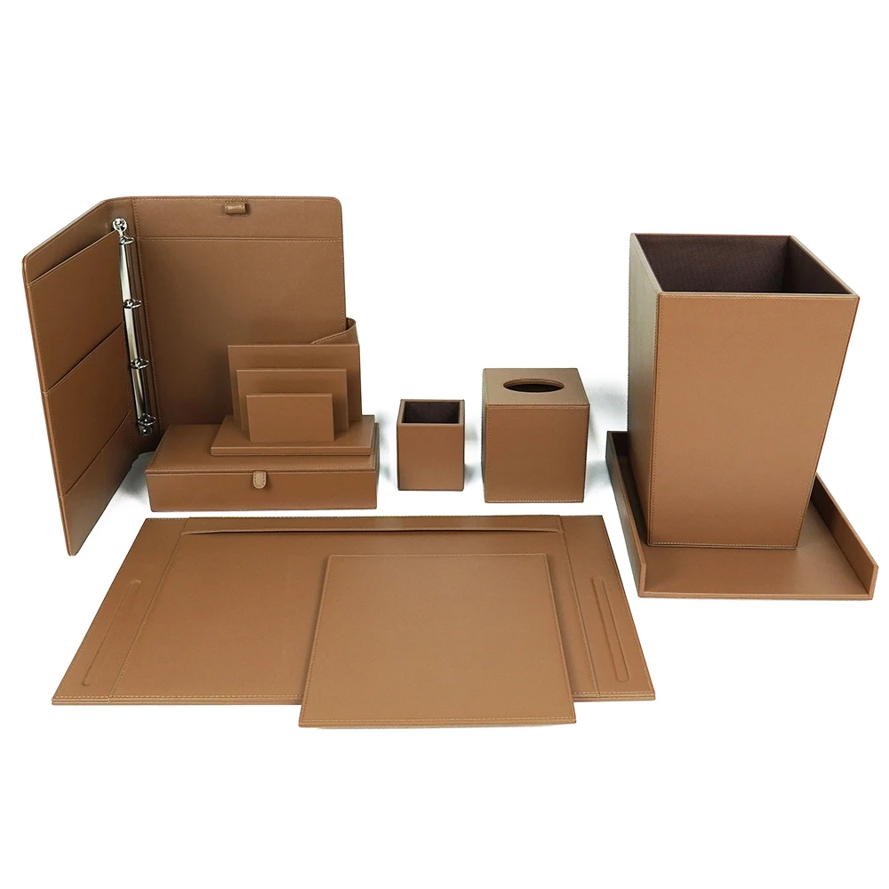 Custom leather office accessories supplies stationery table storage set