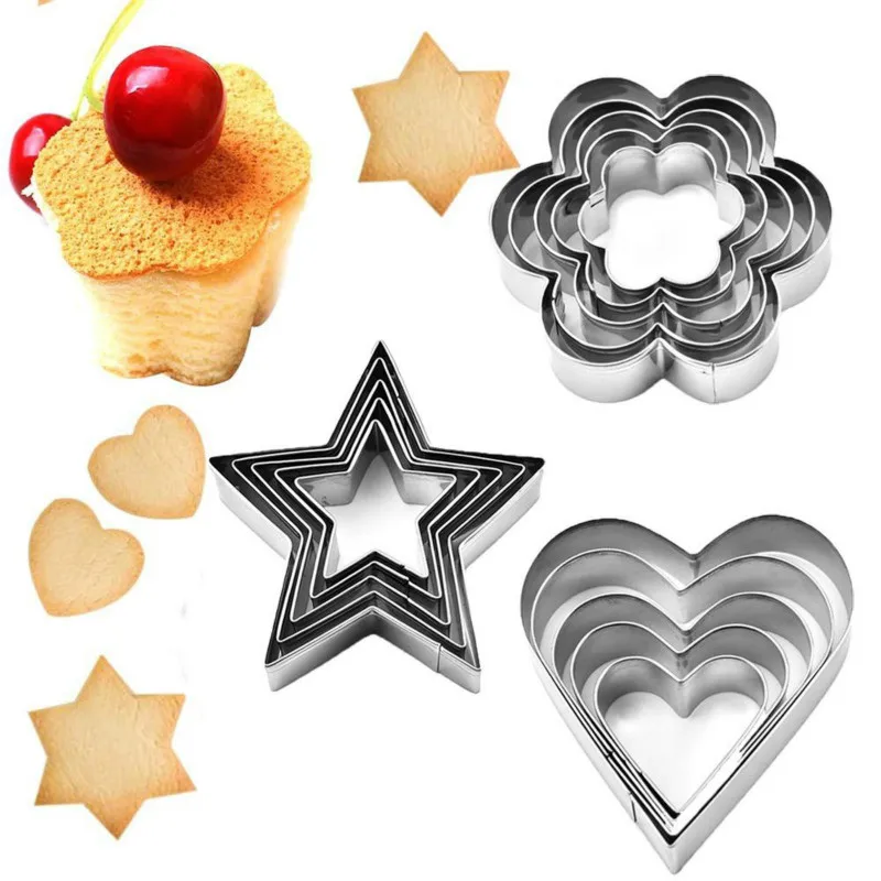 5 Pcs/set Stainless Steel Fondant Cake Baking Mold Heart Flower Star Shape Omelette Mold Cookie Biscuit Cutter Decorating Moulds