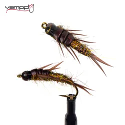 Vampfly Brass Bead Head Fast Sinking Stonefly Nymph Scud Fly Bug Worm Copper Wire Rib Wet Nymph Trout Bass Fishing Fly Lure Bait