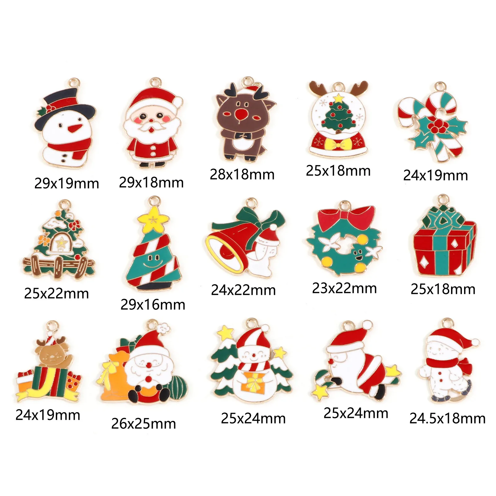 10pcs New Christmas Charms Cartoon Tree Santa Snow Deer Multicolor Enamel Metal Pendants DIY Necklace Bracelets Jewelry Gifts