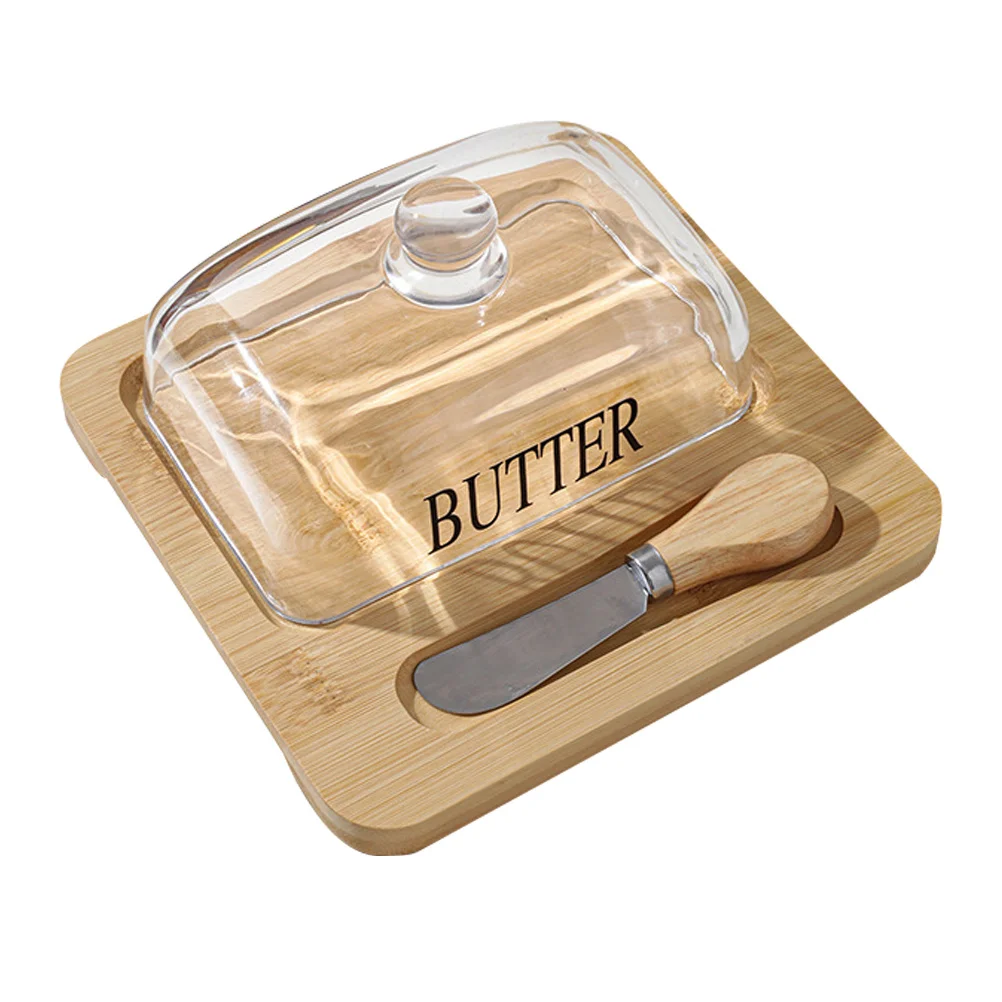 

1Set Butter Box Transparent Large Dome Lid Square Tray Metal Cutter Household Storage Butter Container Cutting Tool Kitchen Use