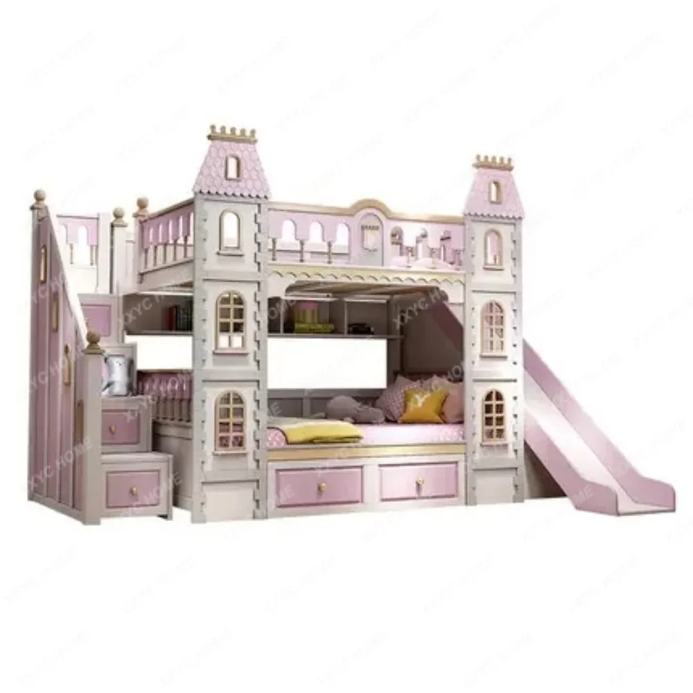 

Frozen Solid Wood Children's Bunk Bed Bunk Bed Height-Adjustable Bed Two-Layer Dream Castle Slide Villa