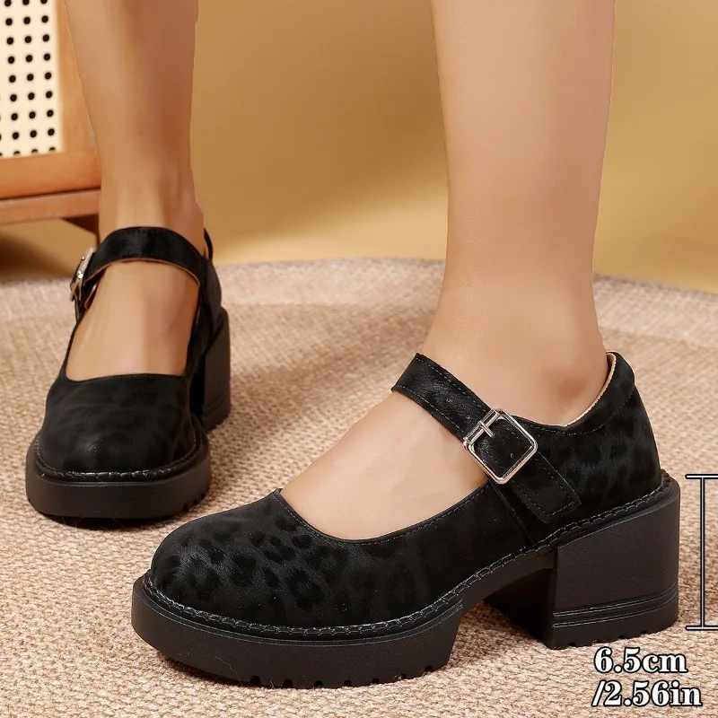 

Леопардовые женские туфли на высоком каблуке, новые модные массивные туфли для вечеринок, лето 2021, женские брендовые туфли-лодочки Marie Janes в стиле Лолиты с пряжкой, Zapatos