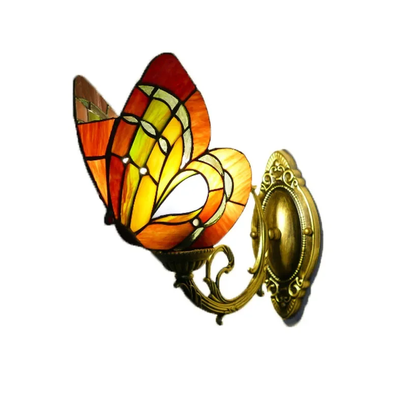

Butterfly Aisle Wall Lamp Stained Glass Creative Lamp Bedroom Bedside Aisle European Pastoral Bar Wall Lamp