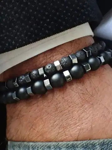 Ensemble de bracelets en pierre volcanique pour hommes, perles noires givrées, Double couche, pierre naturelle, cadeaux, nouvelle collection