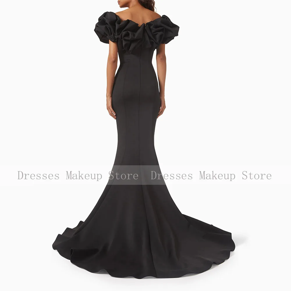 فستان سهرة بحورية البحر مخصص طويل قبالة الكتف كشكش البوق فساتين لحضور الحفلات الموسيقية للنساء رقبة على شكل V أسود رداء حفلات رسمي