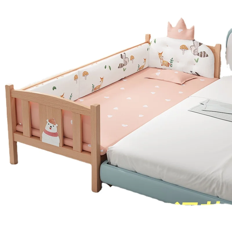 HXL Children\'s Bed Splicing Bed Full Solid Wood Widened Baby Small Bed Splicing Bed Splicing Bed