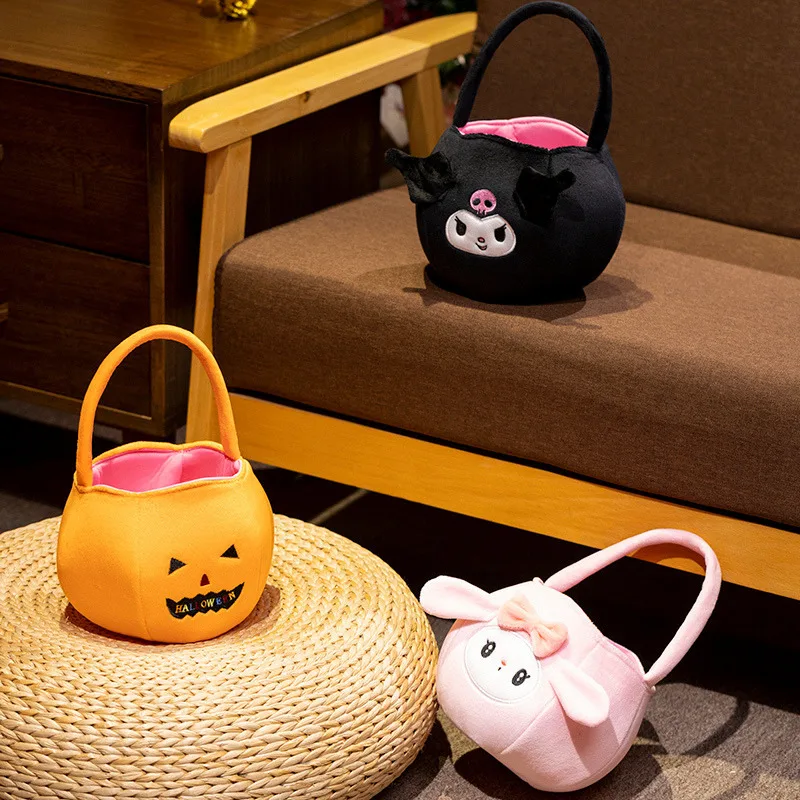 

New Sanrio Candy Bag Halloween Ghost Party Festive Atmosphere Plush Toys Decorative Candy Bag Ghost Pumpkin Bucket