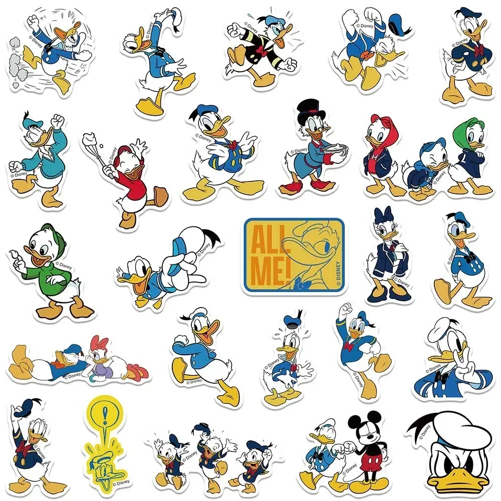 50Pcs Disney Donald Duck Stickers Cartoon DIY Stationery Scrapbook Decals Diary Laptop Bike Car Skateboard Waterproof Decals Toy