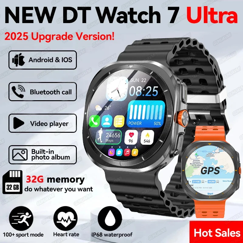 

Горячие продажи 2025 Новые DT Watch 7 Ultra 47 мм SmartWatch 32 ГБ Память GPS трекер NFC Bluetooth Вызов Спорт на открытом воздухе Смарт-часы Мужчины Женщины